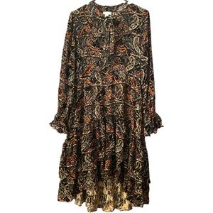 Sundance Karina burnout velvet midi sleeve dress high low drop waist SZ XS EUC